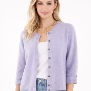 Apostrophe Large Button Cardigan Angora  Lavender Quiet Luxury Sweater